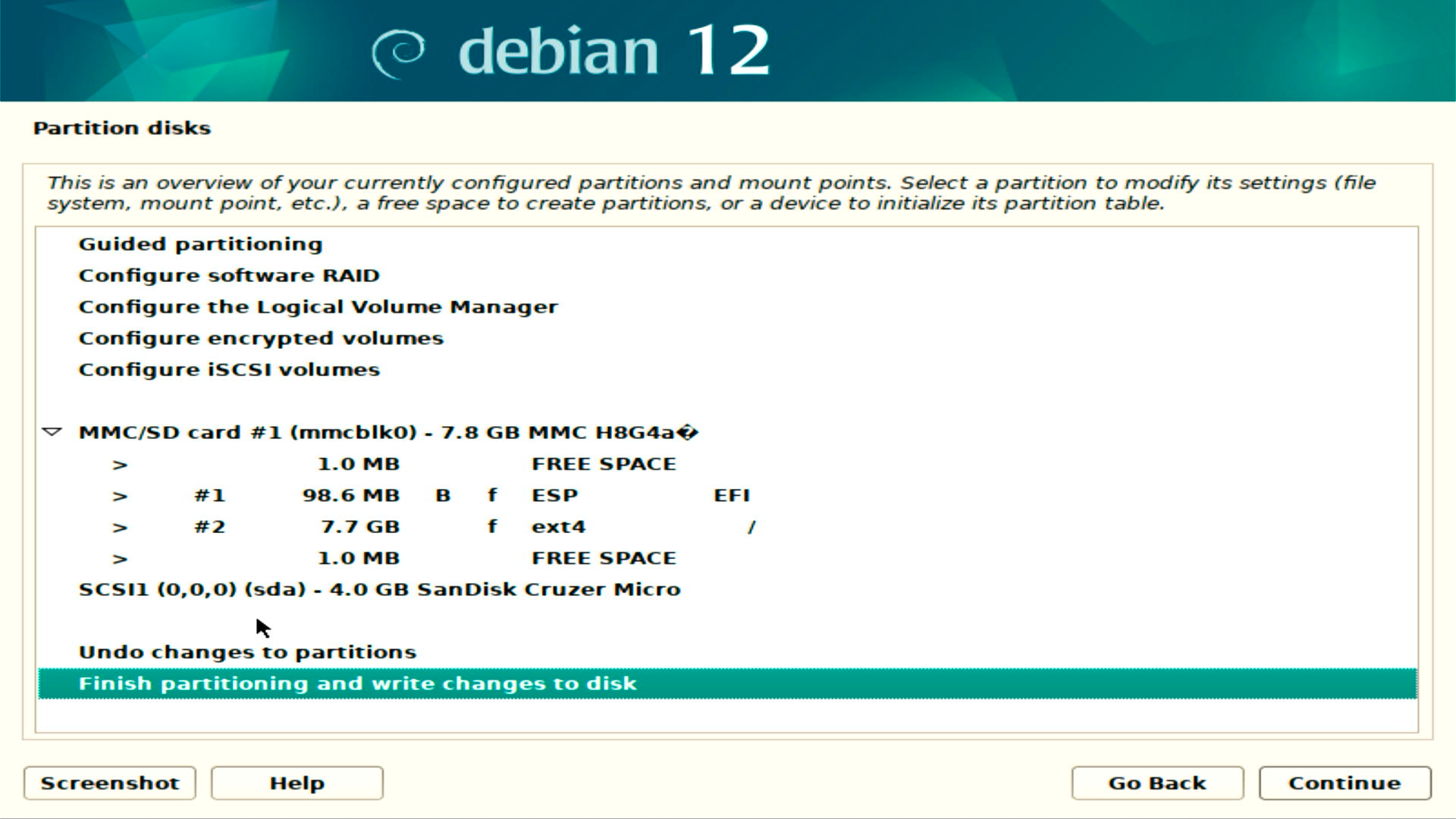 Debian 12 Disk Summary After Partitioning