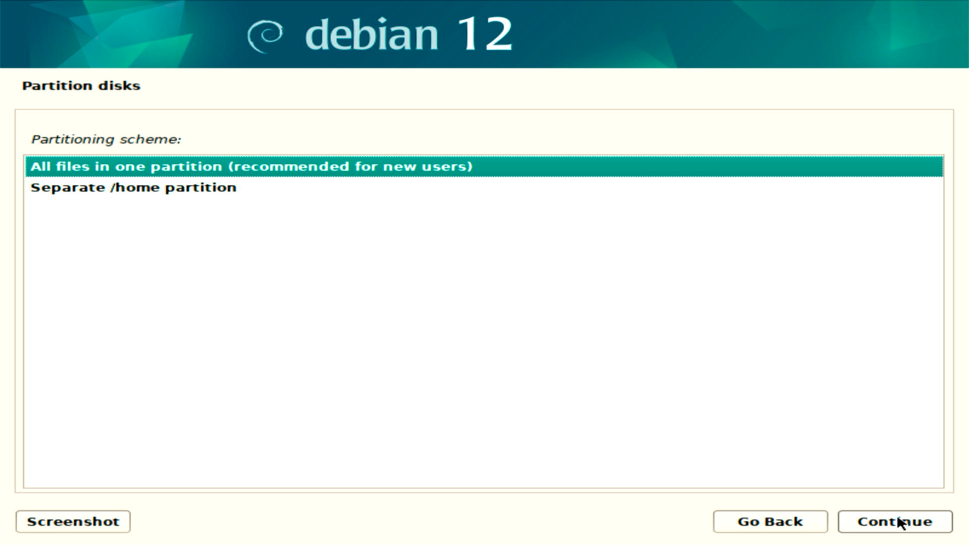 Debian 12 Partitioning Scheme