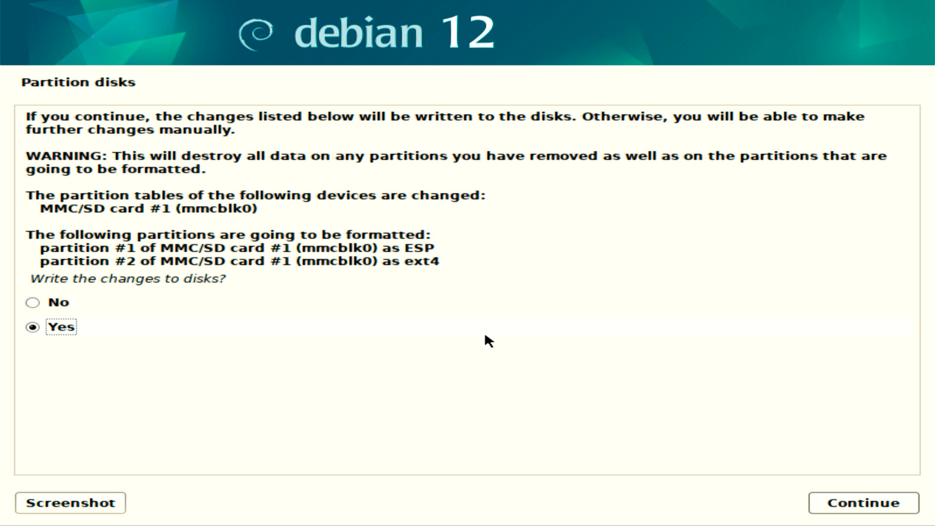 Debian 12 Write Changes to Disk