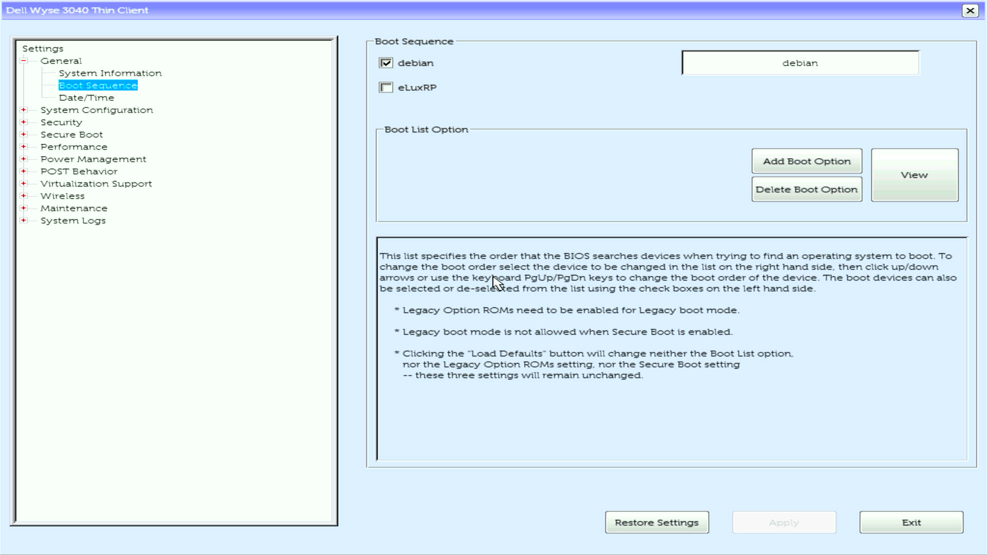 Dell Wyse 3040 Boot Sequence